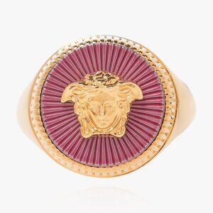 Versace Gold Color Metal Embellished Medusa Head Ring Sz 17